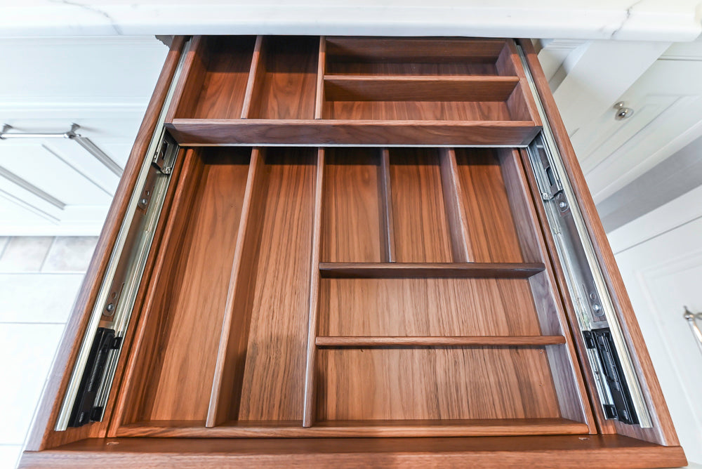 Showcase Transitional White Kitchen with Marble Countertops and La Cornue Chateau 120 Range with French Top