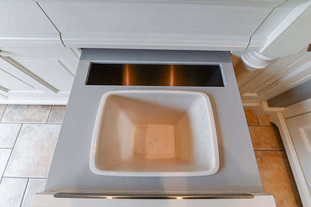 Showcase Transitional White Kitchen with Marble Countertops and La Cornue Chateau 120 Range with French Top