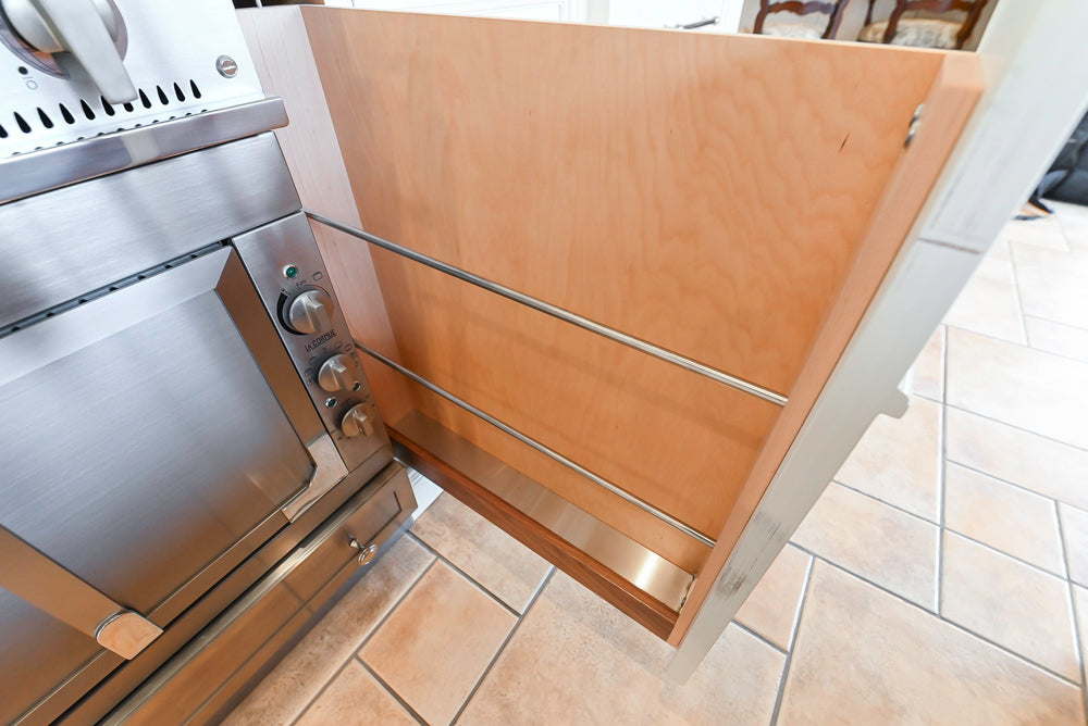 Showcase Transitional White Kitchen with Marble Countertops and La Cornue Chateau 120 Range with French Top