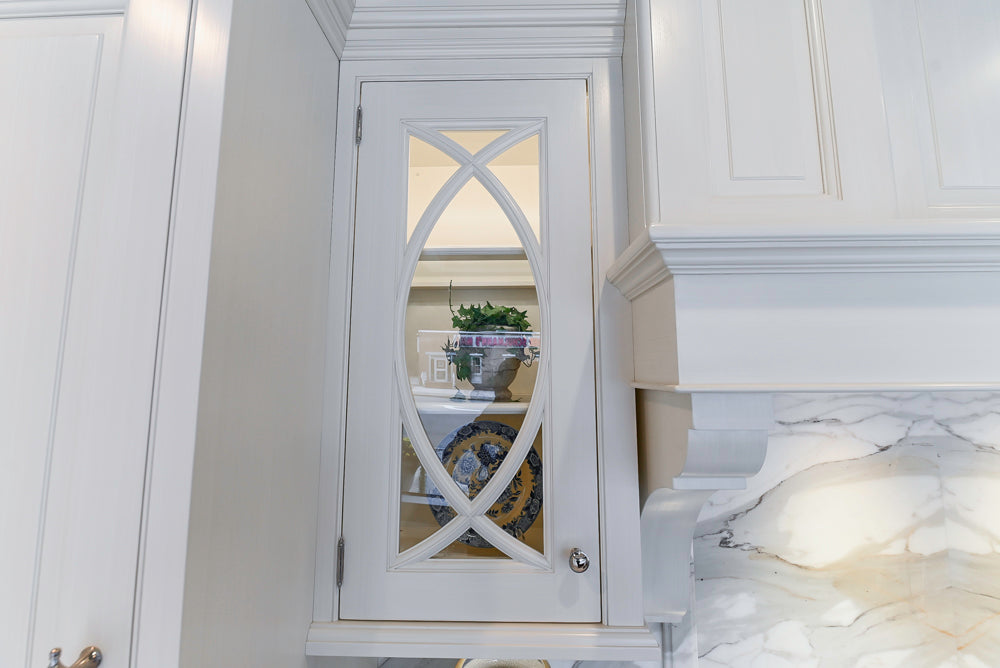 Showcase Transitional White Kitchen with Marble Countertops and La Cornue Chateau 120 Range with French Top