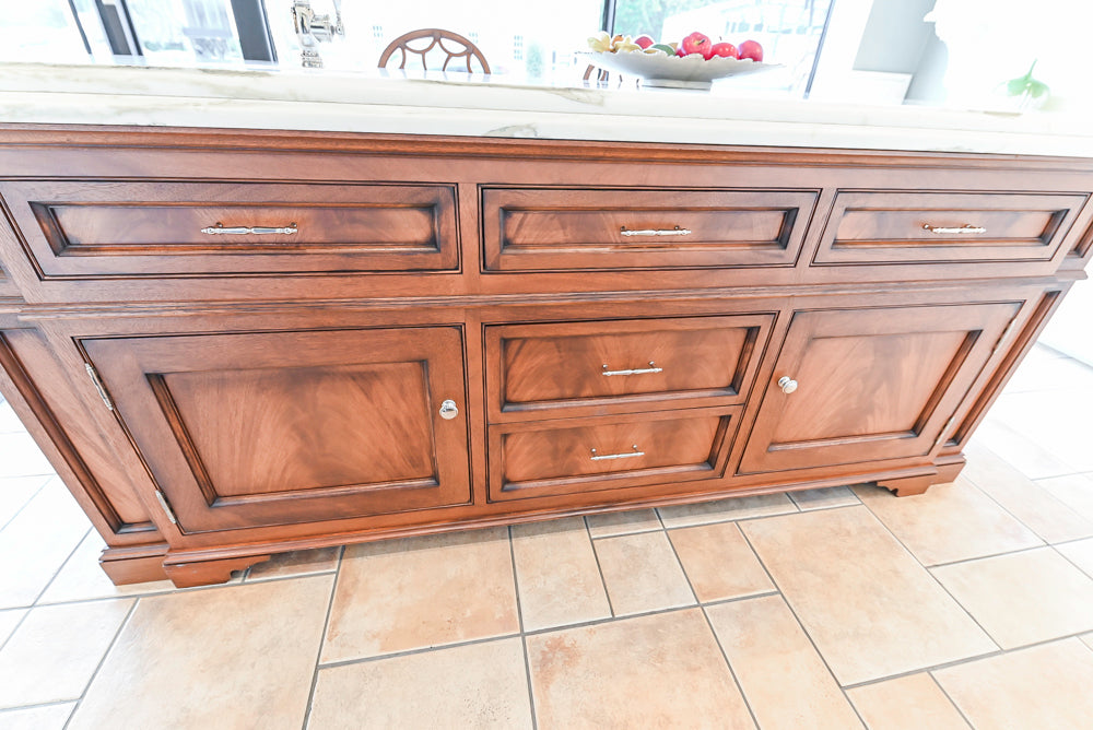 Showcase Transitional White Kitchen with Marble Countertops and La Cornue Chateau 120 Range with French Top