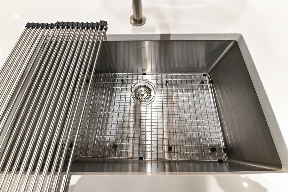 Composit Modern Brown Kitchen with Waterfall Island, Stone Countertops and Wolf & Sub-Zero Appliances