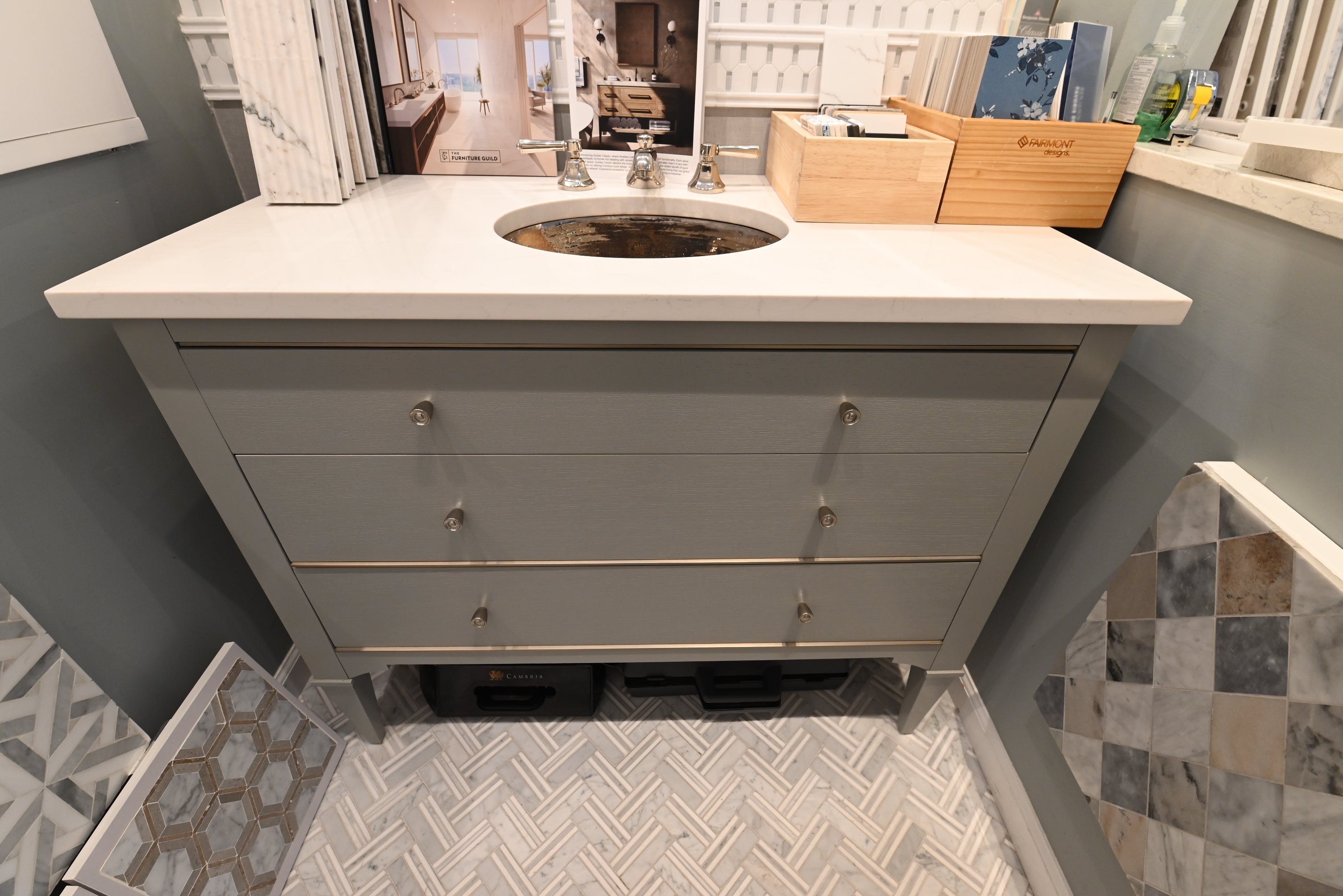 Fairmont Designs Transitional 44" Grey Single Vanity with White Top, Sink and Faucet