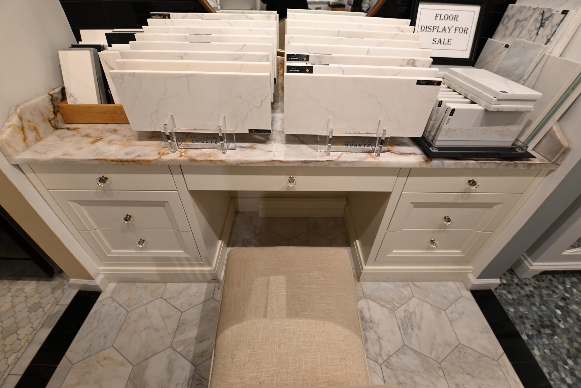 Dutch Made Traditional 78" Cream Wooden Cabinet Makeup Vanity Station