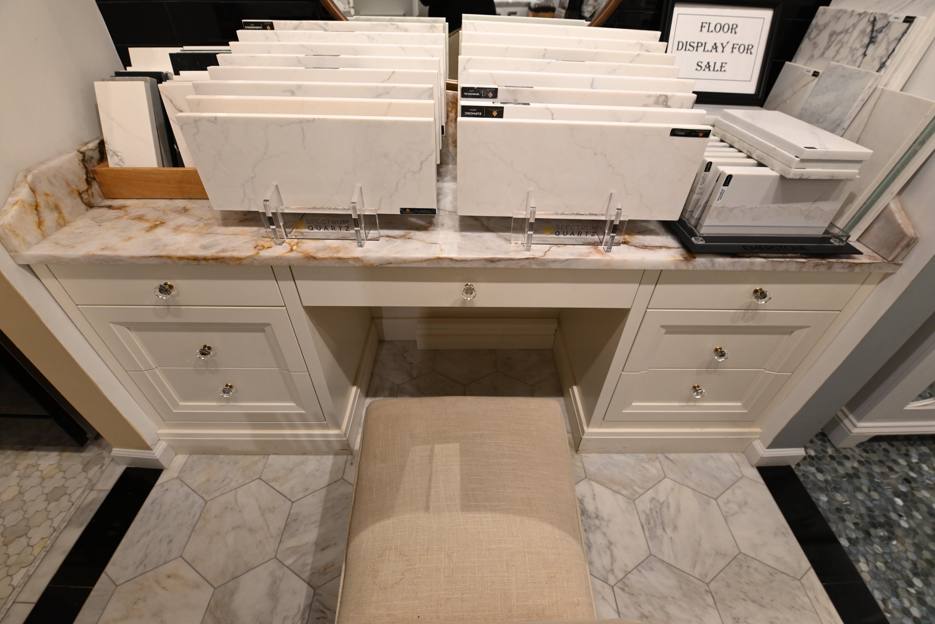 Dutch Made Traditional 78" Cream Wooden Cabinet Makeup Vanity Station