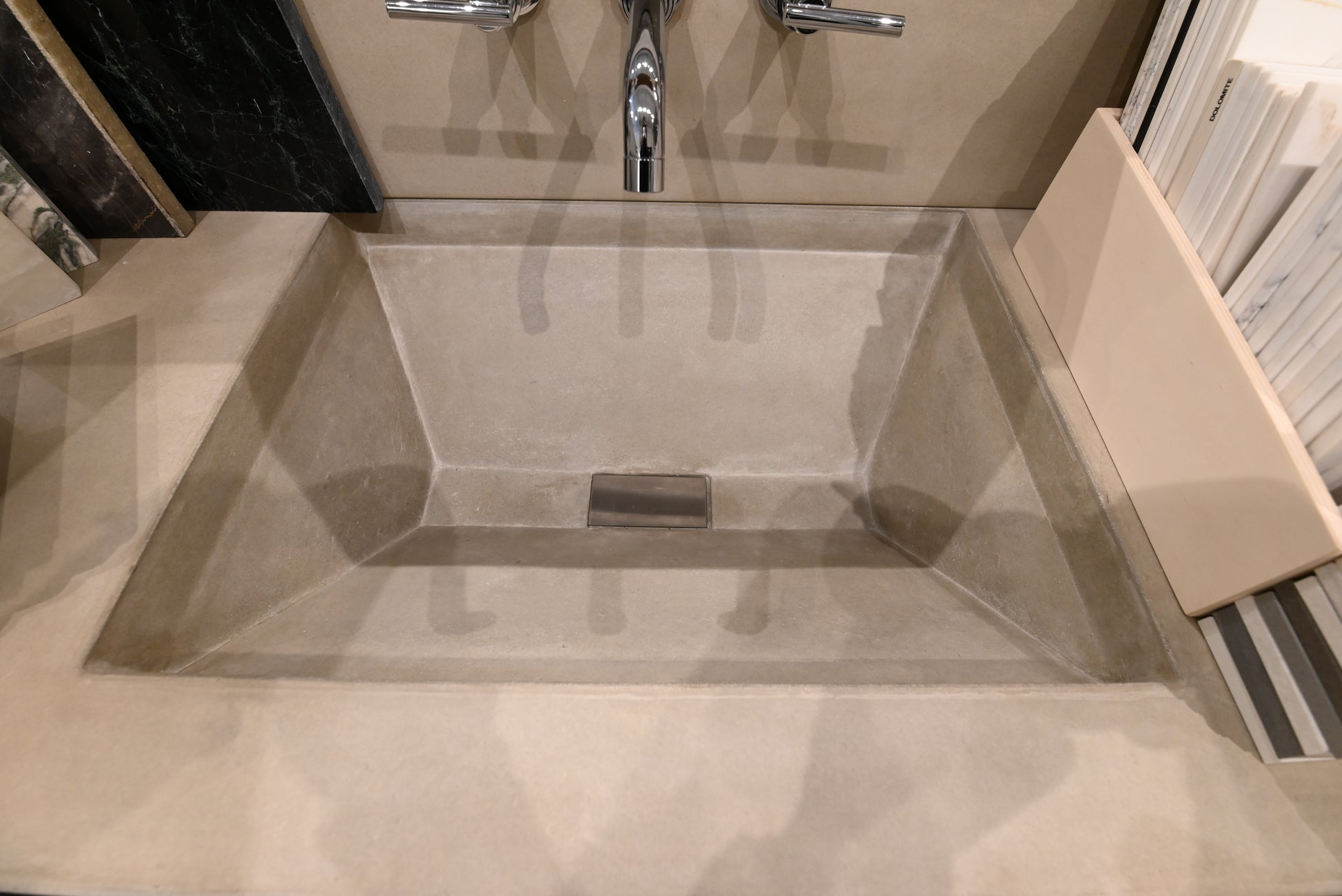 Showcase Modern 53 1/2" Floating Single Vanity with Integrated Stone Sink and Top, Medicine Cabinet and Shelving