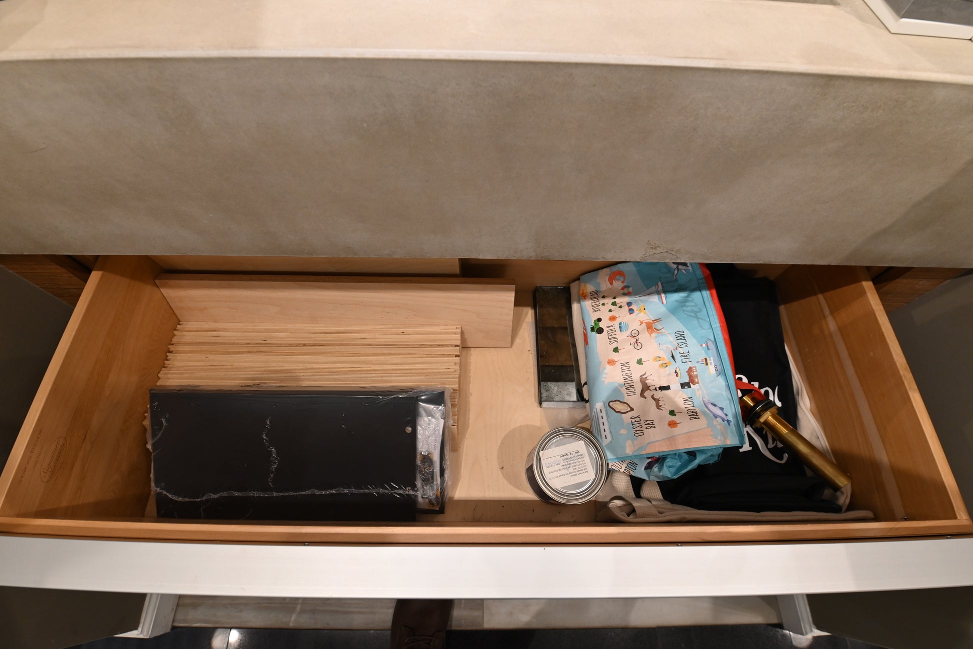 Showcase Modern 53 1/2" Floating Single Vanity with Integrated Stone Sink and Top, Medicine Cabinet and Shelving