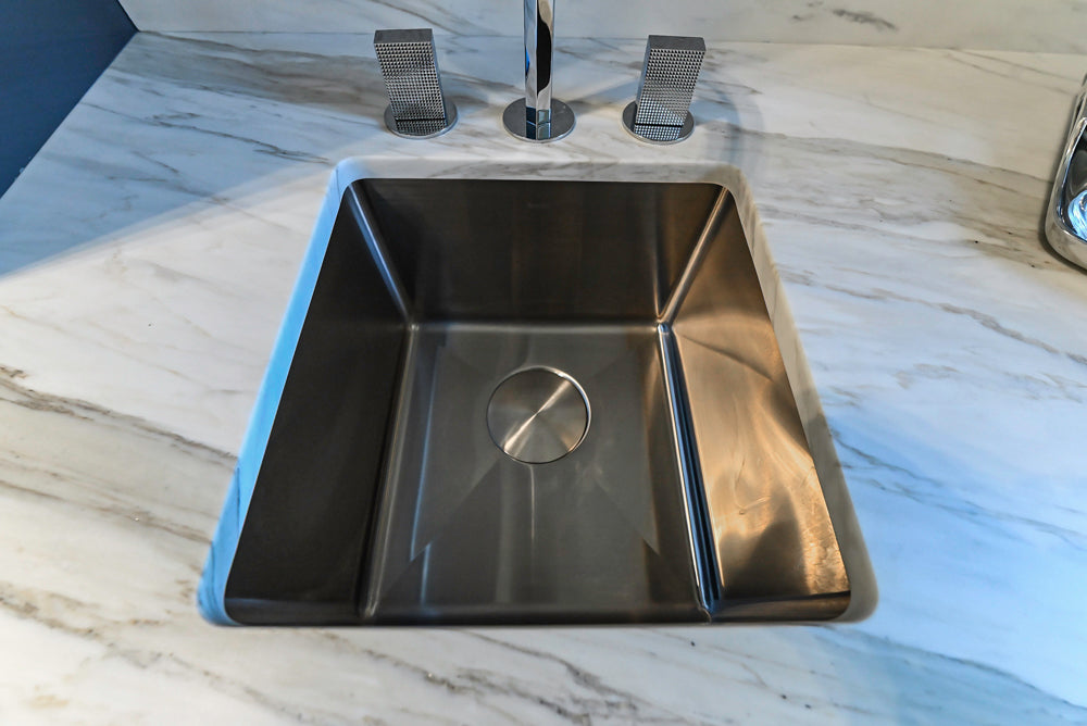 St. Charles Transitional Slate Gray Butler's Pantry with White Quartz Countertops