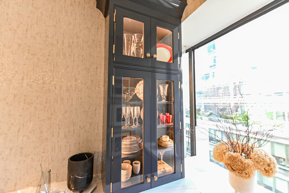 St. Charles Transitional Slate Gray Butler's Pantry with White Quartz Countertops
