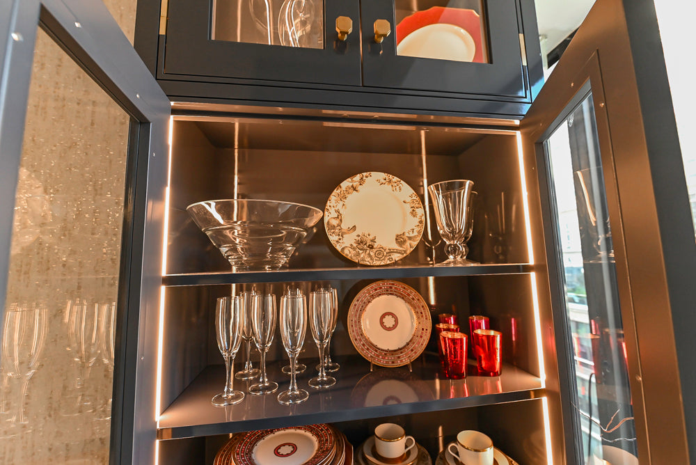 St. Charles Transitional Slate Gray Butler's Pantry with White Quartz Countertops