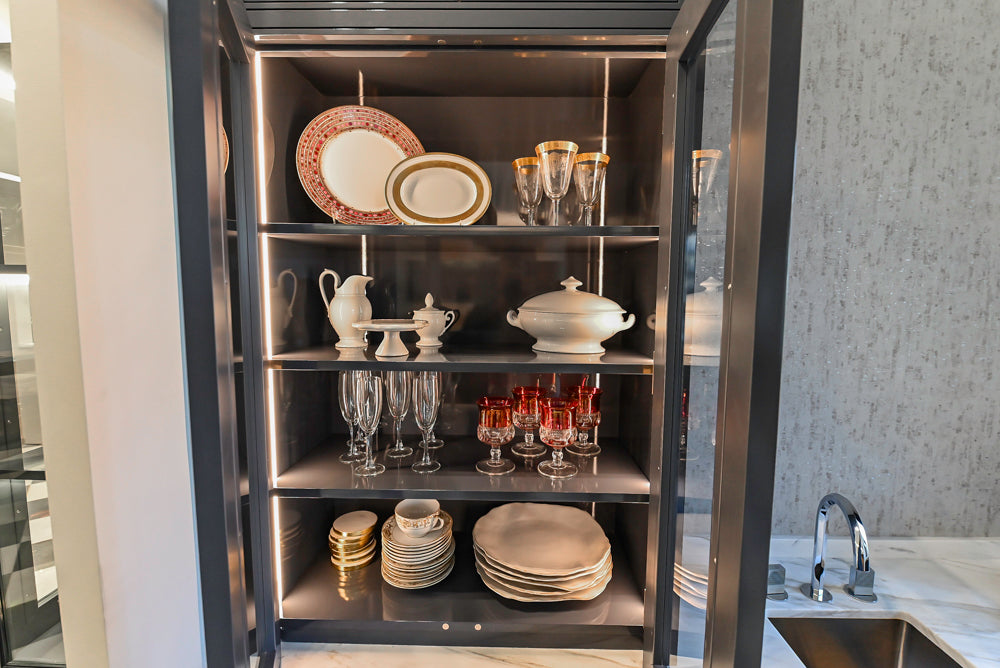 St. Charles Transitional Slate Gray Butler's Pantry with White Quartz Countertops
