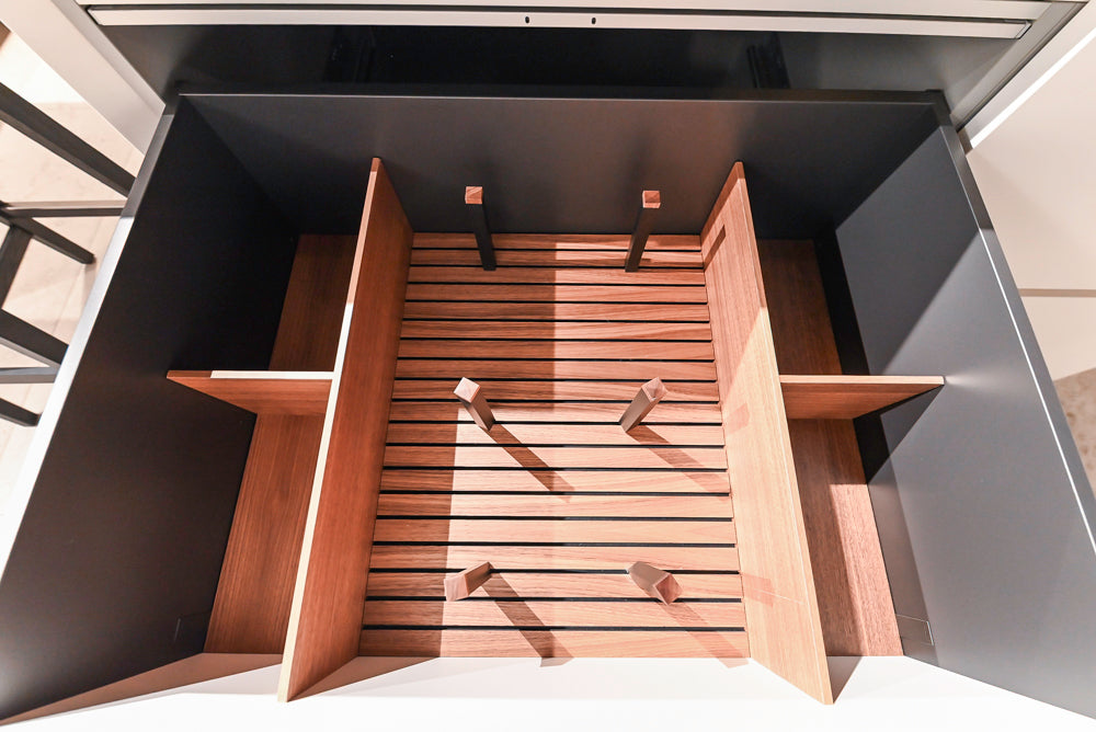 Poliform Artex Glacier White & Moka Modern Kitchen with Marble Countertops and Sub-Zero & Wolf Appliances