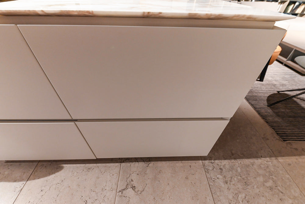 Poliform Artex Glacier White & Moka Modern Kitchen with Marble Countertops and Sub-Zero & Wolf Appliances