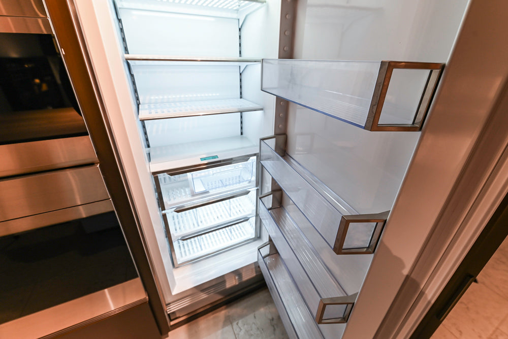 Poliform Artex Glacier White & Moka Modern Kitchen with Marble Countertops and Sub-Zero & Wolf Appliances