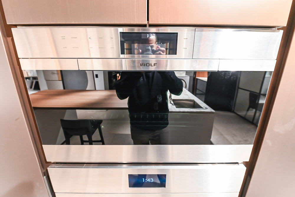 Poliform Artex Glacier White & Moka Modern Kitchen with Marble Countertops and Sub-Zero & Wolf Appliances