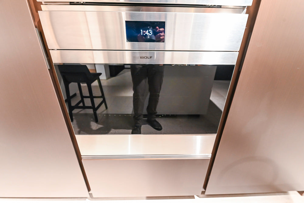 Poliform Artex Glacier White & Moka Modern Kitchen with Marble Countertops and Sub-Zero & Wolf Appliances