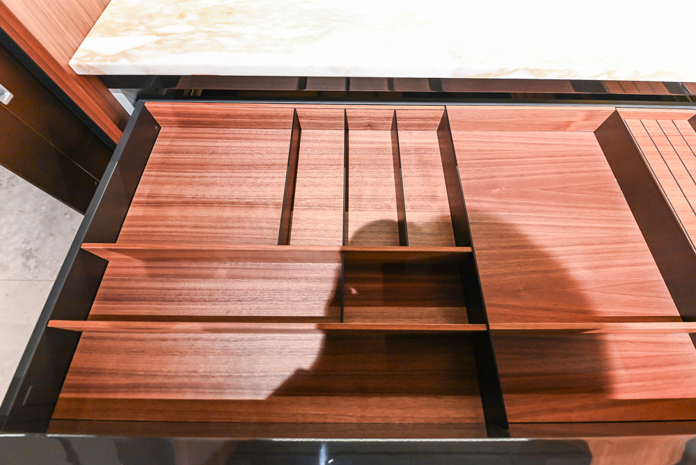 Poliform Artex Glacier White & Moka Modern Kitchen with Marble Countertops and Sub-Zero & Wolf Appliances