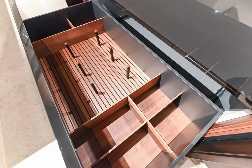 Poliform Artex Glacier White & Moka Modern Kitchen with Marble Countertops and Sub-Zero & Wolf Appliances