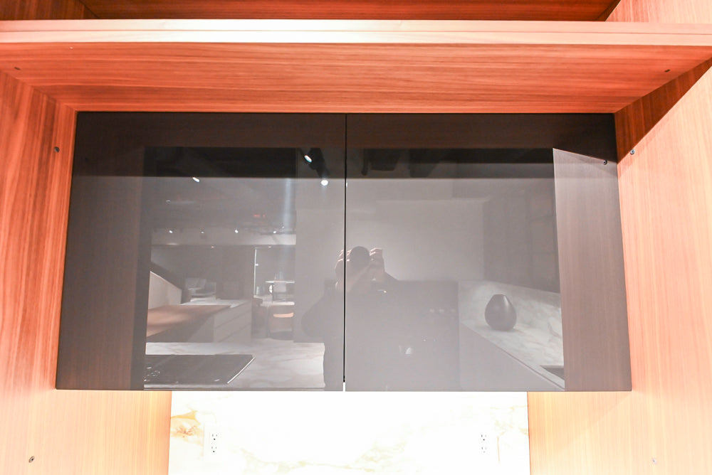 Poliform Artex Glacier White & Moka Modern Kitchen with Marble Countertops and Sub-Zero & Wolf Appliances