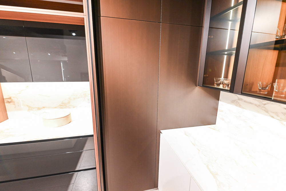 Poliform Artex Glacier White & Moka Modern Kitchen with Marble Countertops and Sub-Zero & Wolf Appliances