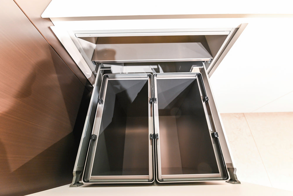 Poliform Artex Glacier White & Moka Modern Kitchen with Marble Countertops and Sub-Zero & Wolf Appliances