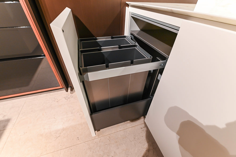 Poliform Artex Glacier White & Moka Modern Kitchen with Marble Countertops and Sub-Zero & Wolf Appliances