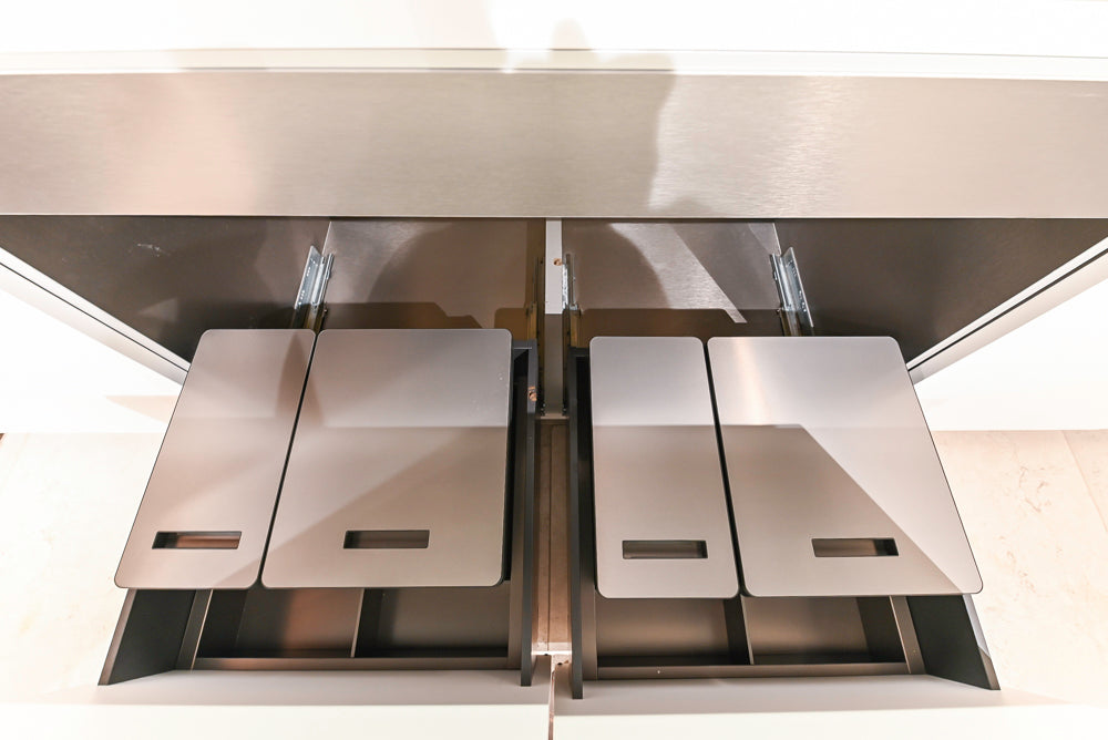 Poliform Artex Glacier White & Moka Modern Kitchen with Marble Countertops and Sub-Zero & Wolf Appliances