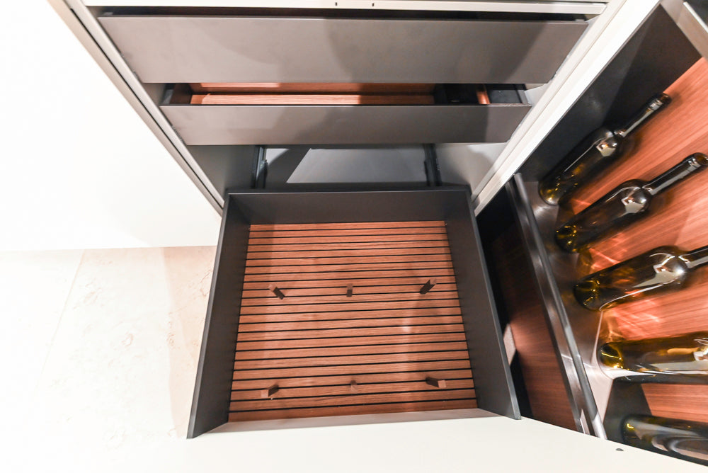 Poliform Artex Glacier White & Moka Modern Kitchen with Marble Countertops and Sub-Zero & Wolf Appliances