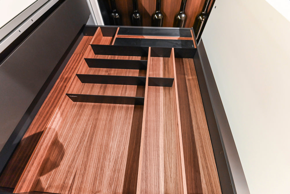 Poliform Artex Glacier White & Moka Modern Kitchen with Marble Countertops and Sub-Zero & Wolf Appliances