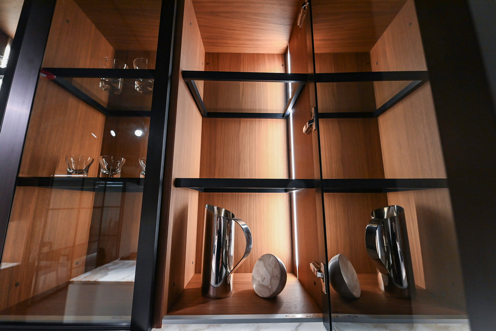 Poliform Artex Glacier White & Moka Modern Kitchen with Marble Countertops and Sub-Zero & Wolf Appliances