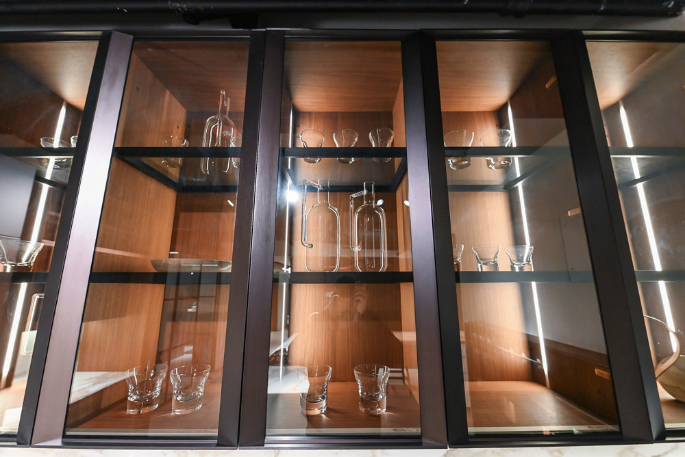 Poliform Artex Glacier White & Moka Modern Kitchen with Marble Countertops and Sub-Zero & Wolf Appliances