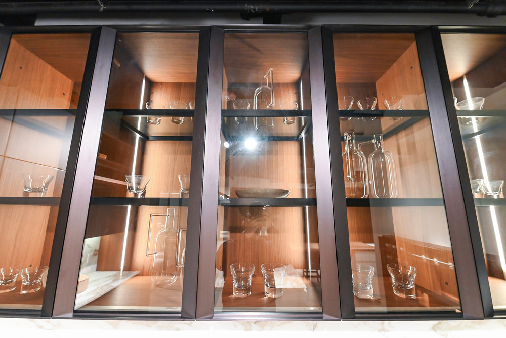 Poliform Artex Glacier White & Moka Modern Kitchen with Marble Countertops and Sub-Zero & Wolf Appliances