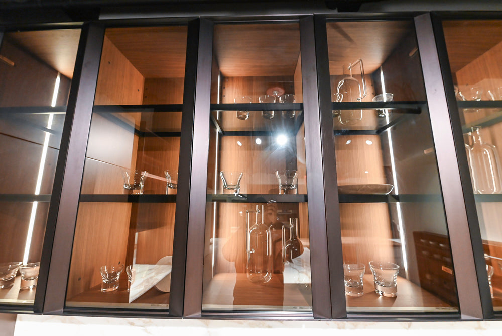 Poliform Artex Glacier White & Moka Modern Kitchen with Marble Countertops and Sub-Zero & Wolf Appliances