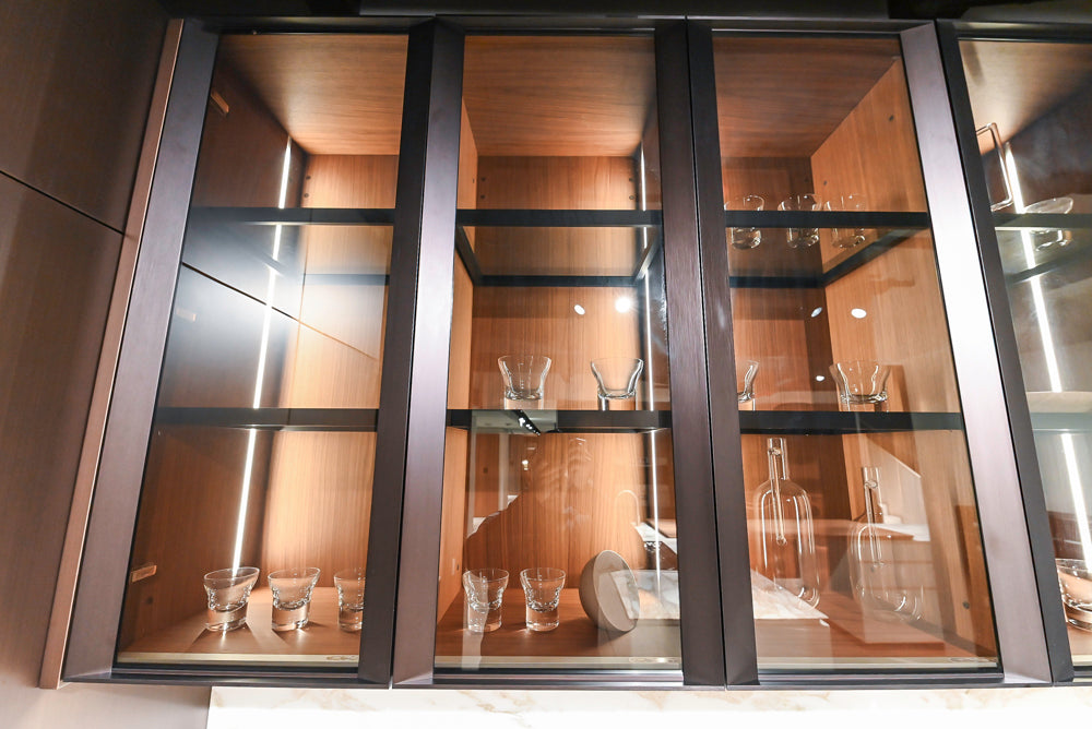 Poliform Artex Glacier White & Moka Modern Kitchen with Marble Countertops and Sub-Zero & Wolf Appliances