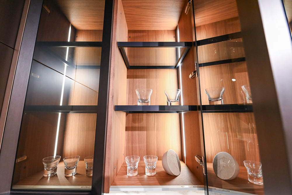 Poliform Artex Glacier White & Moka Modern Kitchen with Marble Countertops and Sub-Zero & Wolf Appliances