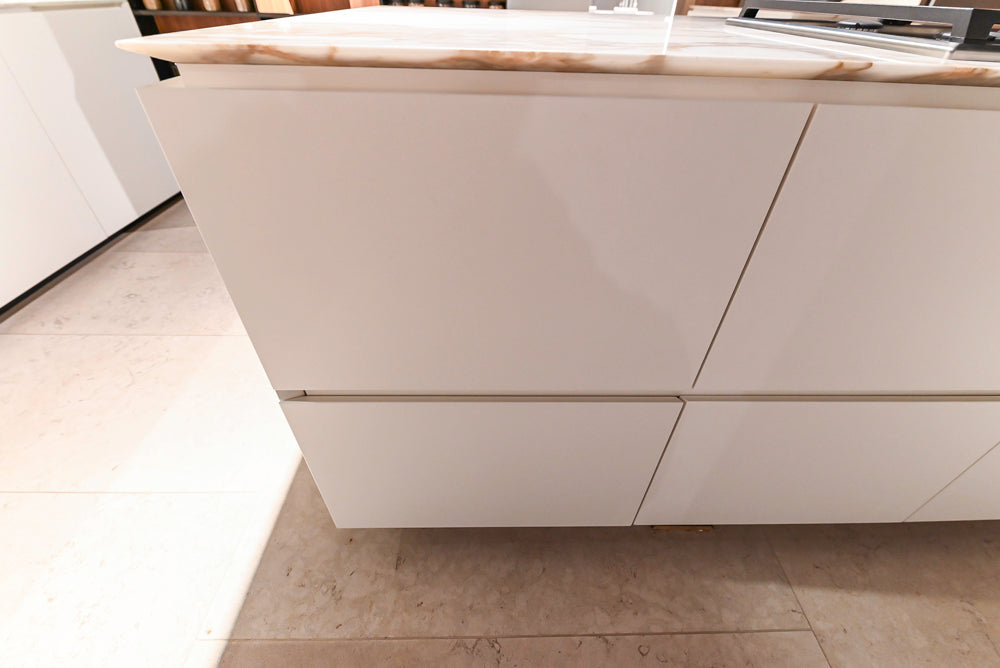 Poliform Artex Glacier White & Moka Modern Kitchen with Marble Countertops and Sub-Zero & Wolf Appliances