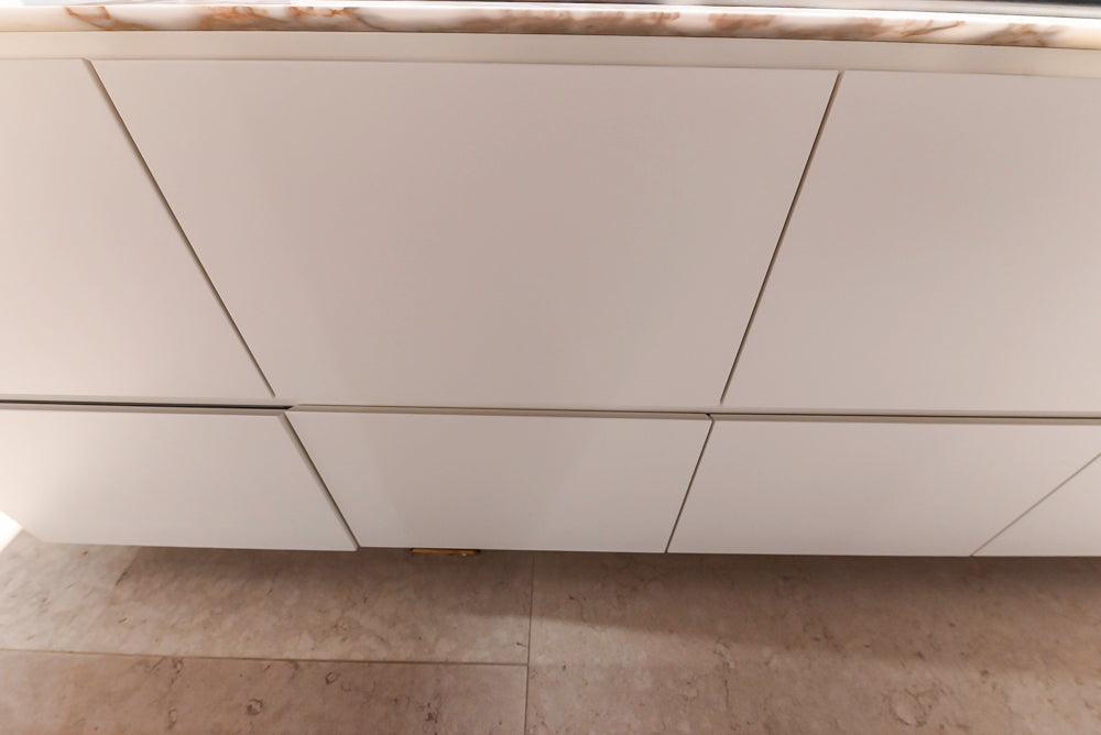 Poliform Artex Glacier White & Moka Modern Kitchen with Marble Countertops and Sub-Zero & Wolf Appliances