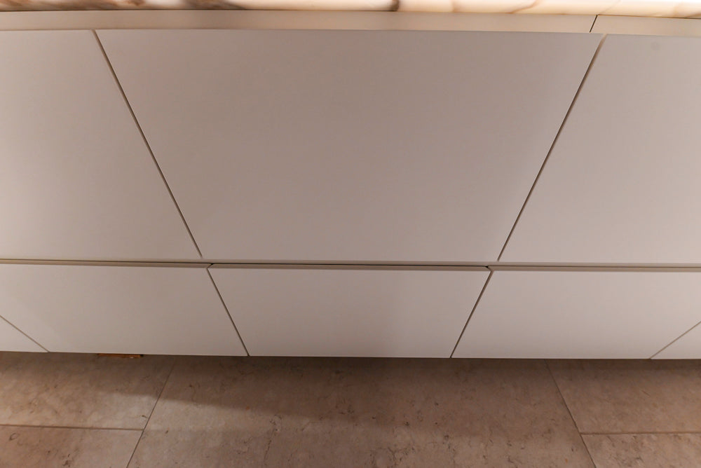 Poliform Artex Glacier White & Moka Modern Kitchen with Marble Countertops and Sub-Zero & Wolf Appliances