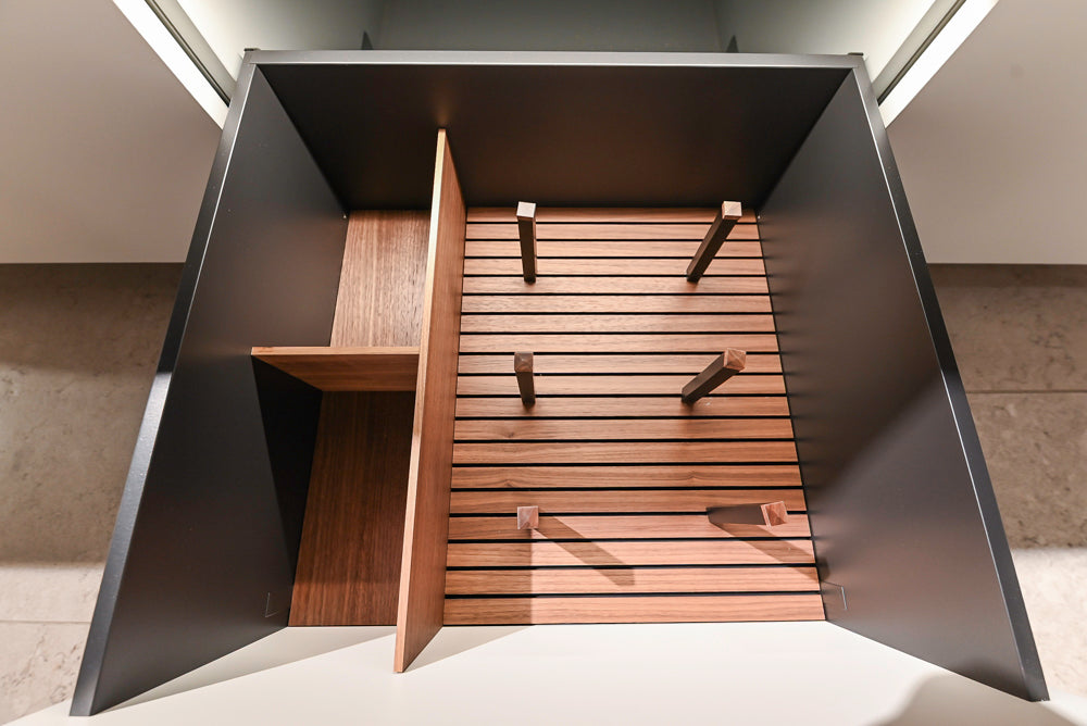 Poliform Artex Glacier White & Moka Modern Kitchen with Marble Countertops and Sub-Zero & Wolf Appliances