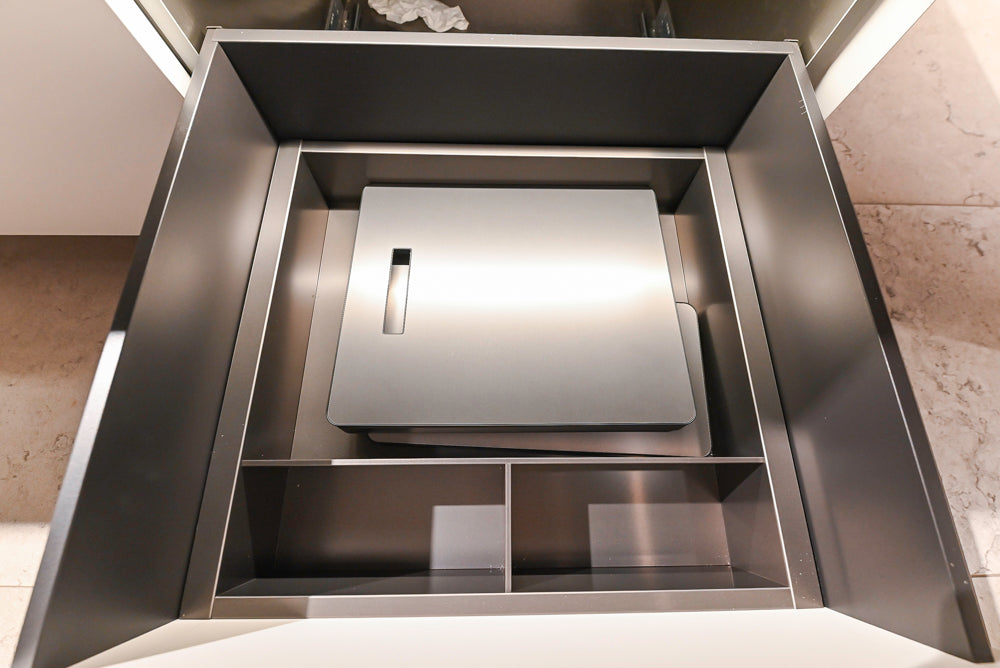 Poliform Artex Glacier White & Moka Modern Kitchen with Marble Countertops and Sub-Zero & Wolf Appliances