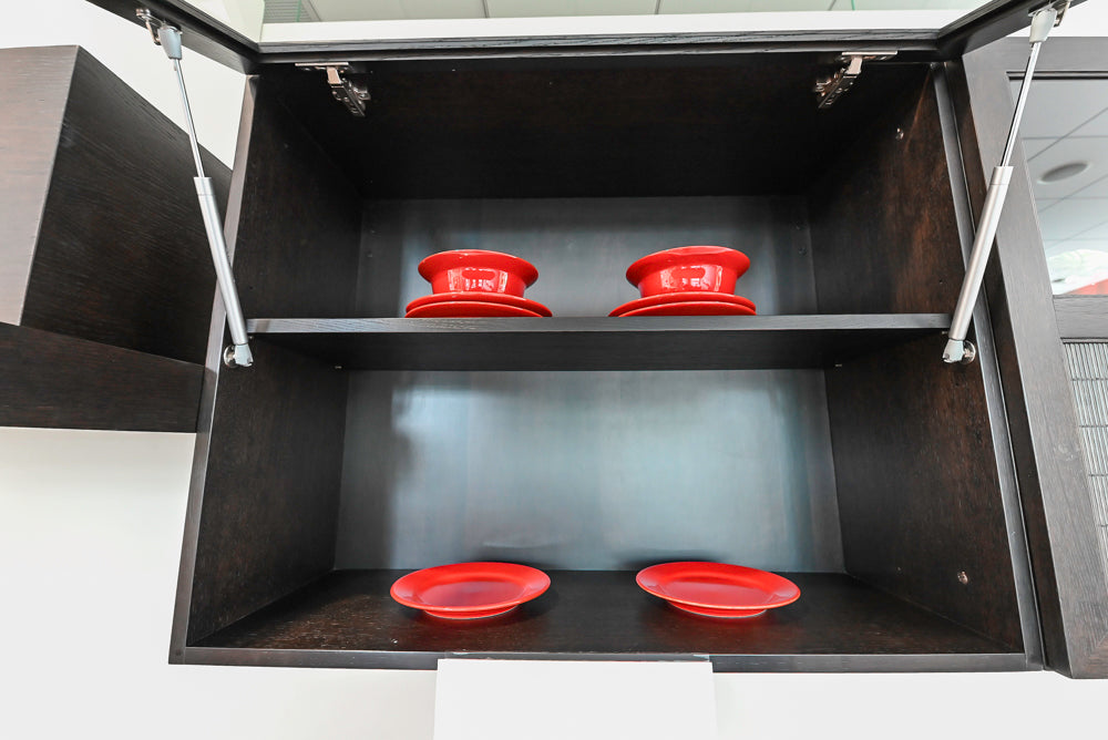 Bamax Transitional Solid Oak Cooking Wall with Red Bamboo Fronts