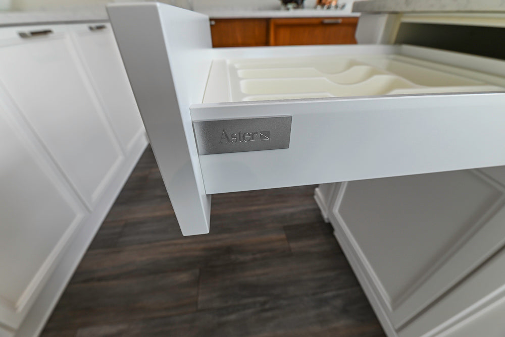 Aster Cucine Transitional White & Wood Kitchen with Island