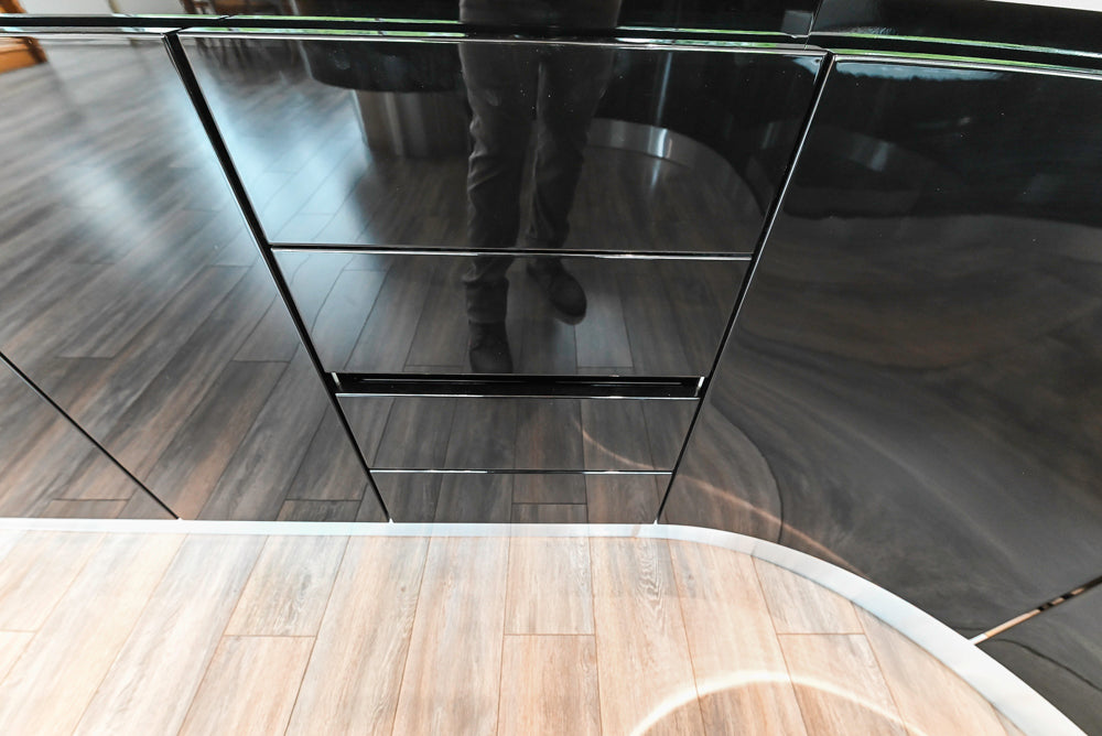 Aster Cucine Modern Glossy Black Curvy Kitchen with Miele Appliances