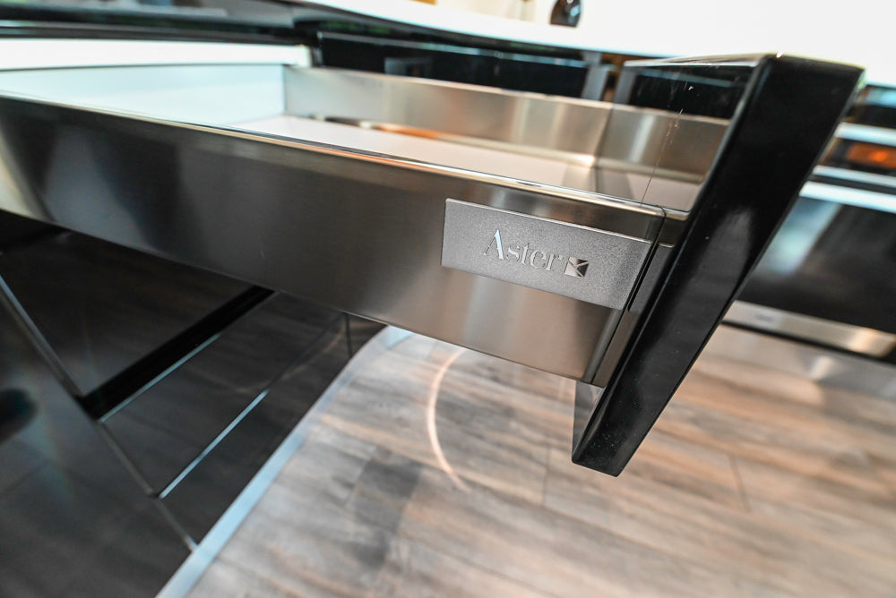Aster Cucine Modern Glossy Black Curvy Kitchen with Miele Appliances