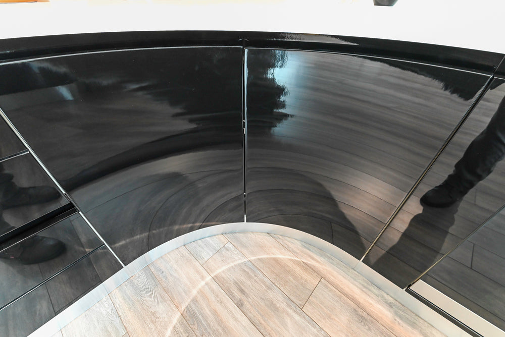 Aster Cucine Modern Glossy Black Curvy Kitchen with Miele Appliances