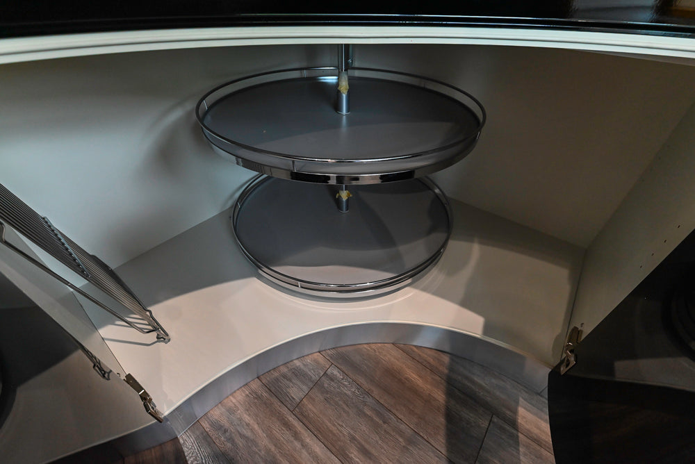 Aster Cucine Modern Glossy Black Curvy Kitchen with Miele Appliances