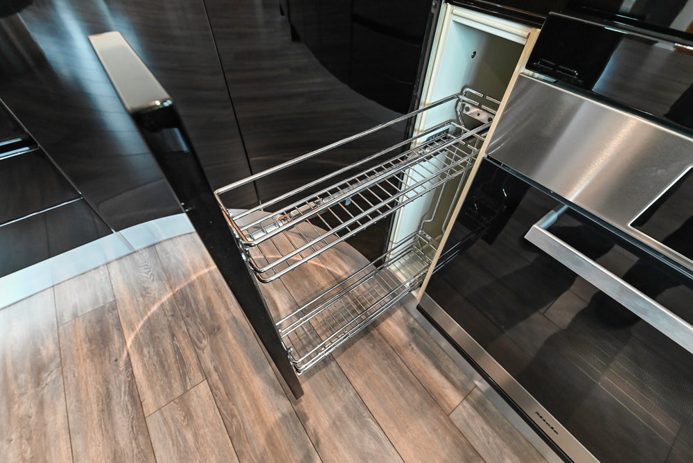 Aster Cucine Modern Glossy Black Curvy Kitchen with Miele Appliances