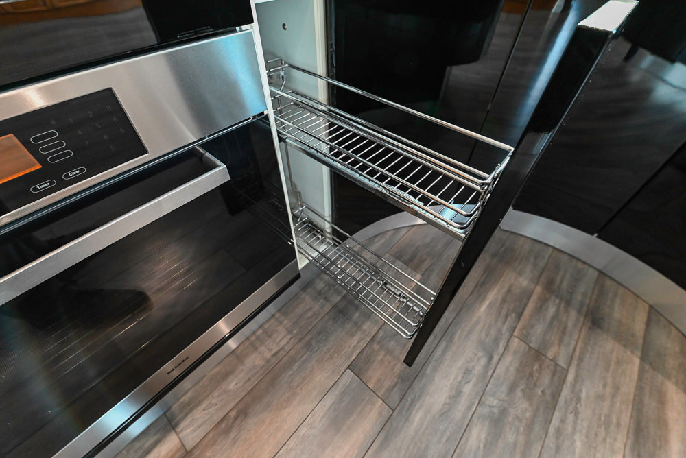 Aster Cucine Modern Glossy Black Curvy Kitchen with Miele Appliances