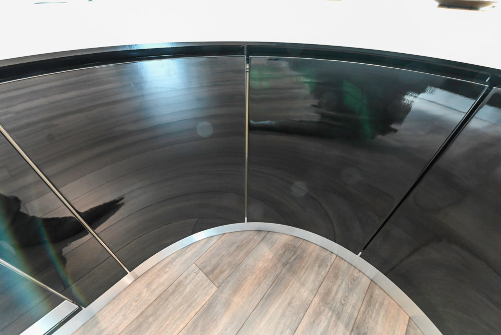 Aster Cucine Modern Glossy Black Curvy Kitchen with Miele Appliances