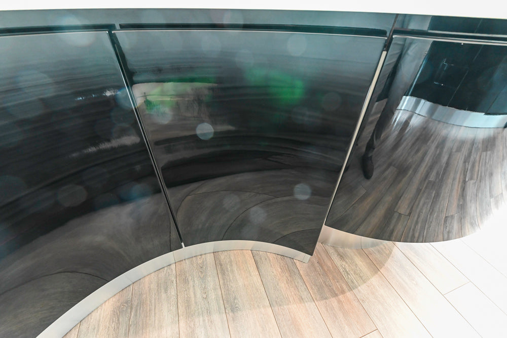Aster Cucine Modern Glossy Black Curvy Kitchen with Miele Appliances